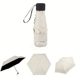 TEMU 여성용 FUYUDUN 컴팩트 UV 보호 미니 우산 - 휴대용, 접이식 6갈래 디자인, 단색 튼튼한 190T 캐노피 & 방풍 스트랩, 수동 개폐, 화창하고 비오는 날에 이상적, 강력한 방풍 우산|양산