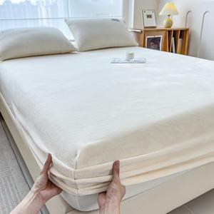 TEMU 1개의 아늑한 밀크 벨벳 침대 시트, 높은 무게 180-200gsm, 깊은 포켓 30-34cm, 100% 폴리에스테르, 기계 세척 가능, 가을과 겨울을 위한 짠 단색 매트리스 커버, 편안한 침실 기숙사 필수품