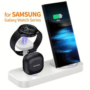 TEMU 갤럭시 S25 S24 울트라/S23+/S22/S21/노트 20/Z 플립/Z 폴드 4, 갤럭시 버즈 워치 8 7 6/클래식/5 프로/4/Lte/액티브/2/1용 3in 1 무선 충전 스탠드 패드 고속 충전 도크 및 USB 타입-C 여행 어댑터 데스크탑 충전기|C타입충전기