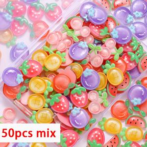 TEMU 50개 과일 & 채소 레진 참 - 패턴 (딸기, 수박, 레몬) DIY 폰 케이스, 주얼리 만들기, 신발 장식, 헤어 액세서리용 - 내구성 있는 재료 공예 용품, 유니크한 디자인, 광택 마감