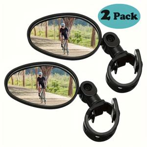 TEMU 2개 블랙 360° 조절 가능한 와이드 앵글 렌즈 자전거 후방 거울 - 내구성 있는 PVC, 로드&마운틴 바이크용 범용 핏, 야외 사이클링 안전 장비, 사이클링 액세서리| 조절 가능 미러| 튼튼한 구조, 자전거 부속품