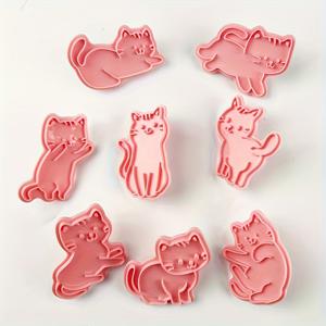 TEMU 고양이 쿠키 커터 세트 8개, 귀여운 키티 스탬프, 컵케이크 팬케이크 페이스트리 몰드, 과일 및 샌드위치 몰드, 고양이 파티 장식용 베이킹 도구