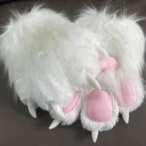 TEMU 털이 돋친 고양이 발톱 장갑 코스프레 액세서리, 여성용 동물 발 벙어리 장갑, 의상용 귀여운 삐걱거리는 발톱, 폴리에스테르 섬유 손 장갑
