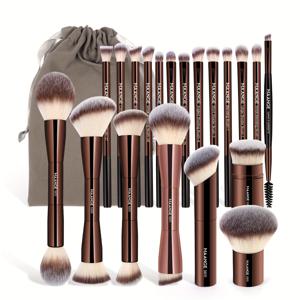 TEMU MAANGE 21pcs 전문 메이크업 브러시 세트, 20개의 메이크업 브러시 + 플란넬 가방 포함, 파운데이션 브러시, 컨투어 브러시, 로즈 파우더 브러시, 블러시 브러시, 아이 섀도우 브러시, 눈썹 브러시, 여행용 휴대용 브러시 세트, 어머니의 날 선물 세트, 기본 메이크업 브러시