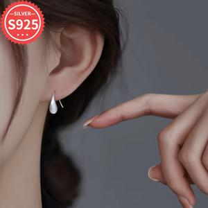 TEMU 여성용 925 저알레르기 무광 워터 드롭 귀걸이 후크, 패션 심플하고 고급스러운 스타일 독특한 개성 레트로 스터드 4.6g