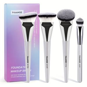 TEMU MAANGE 4pcs 페이스 브러쉬, 파운데이션 브러쉬, 컨실러 브러쉬, 블러쉬 브러쉬, 부드러운 브리슬, 카부키 브러쉬, 여행용 휴대용, 초보자에게 적합, 여성용 휴일 선물