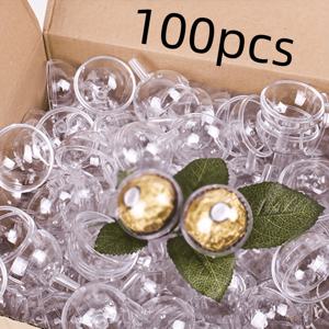TEMU PUKAMAM 투명 아크릴 라운드 커버 금박 & 진주 장식 100개 세트 - 초콜릿 용기, 발렌타인데이용 꽃잔, 결혼식 및 파티용 DIY 컵 - 재사용 가능한 소규모 비즈니스 용품 및 독특한 선물용 장식 컨테이너, 웨딩 | 우아한 디자인 | 진주 장식, 손님을 위한 결혼식 기념품