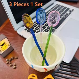 TEMU 1세트 3색 파스토랄 컬러 유리 숟가락, 창의적인 우유 디저트 숟가락, 투명 열 저항 유리 숟가락, 귀여운 긴 손잡이 커피 숟가락, 저어는 숟가락, 올리브 숟가락, 아이스 티 숟가락, 잼 숟가락, 그라페프루트 숟가락, 카비어 숟가락. 사람을 위한 선물, 어머니의 날 선물. 데이 선물. 휴일 식탁 장식.|티테이블