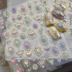 TEMU Glitter Gem Hot Stamping 네일 스티커 - 오로라 하트 컬러풀 플래시 레이저 젤리 Gem Wave Point 네일 장식 휴일 카니발 네일 선물, DIY 또는 네일 살롱용 네일 아트 데칼, 자체 접착 네일 아트 용품