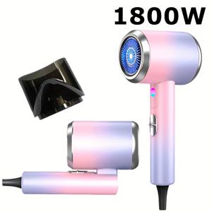 TEMU 1800W 접이식 고출력 헤어 드라이어, 그라데이션 컬러, 분리 가능한 브러시, 보관 가방 및 청소 액세서리 - 빠른 건조, 금속 마감, 가정 및 호텔 사용을 위한 휴대용 디자인, 여행에 적합한 헤어 케어 | 화려한 마감 | 금속 마감