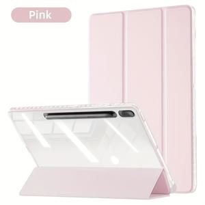 TEMU 삼성 갤럭시 Tab S6 Lite 10.4인치, S7, S7 플러스, S7 FE, S8, S8 플러스용 투명 접이식 케이스 - 내구성 있는 합성 가죽, 스탠드 및 펜 홀더, 눈에 띄는 특징 | 디자인 | 스탠드 및 펜 홀더