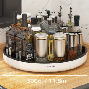 TEMU 향신료, 오일 및 식초용 360° 회전 주방 정리 트레이 – 홈 키친 액세서리에 완벽한 다중 구획이 있는 화이트 플라스틱 카운터탑 스토리지 랙