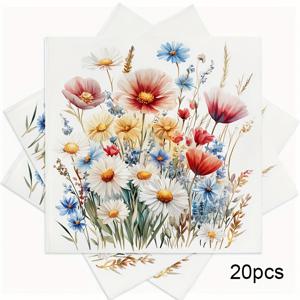 TEMU 20개입 6.5인치 플로럴 디자인 일회용 페이퍼 냅킨, 웨딩·브라이덜 샤워·생일·파티용 장식 냅킨 | 화사한 테이블웨어 | 쌓기 가능한 웨딩 냅킨