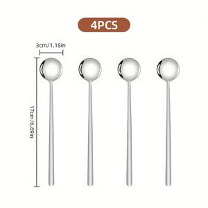 TEMU 4pcs 우아한 긴 손잡이 커피 & 디저트 스푼 세트, 실버 커피 스푼, 스테인리스 스틸 아이스 티 스푼, 고급 금속 스푼, 교반용 스푼, 식품 등급 스테인리스 스틸, 내구성 강화 - 가정, 카페, 레스토랑 또는 커피 바에 적합