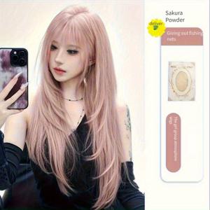 TEMU 여성용 롱 헤어스타일 - 24인치 소프트 핑크/블러쉬 톤 합성머리, 일상·코스프레·파티용 자연스러운 긴 포니테일 가발, 모든 라이트 베이지 톤 및 얼굴형과 호환 가능|코스프레