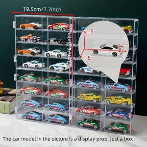 TEMU 1/64 스케일 자동차 모델 디스플레이 박스 4개 세트, 32대의 장난감 자동차 보관 가능, 방진, 투명 장난감 자동차 디스플레이 박스