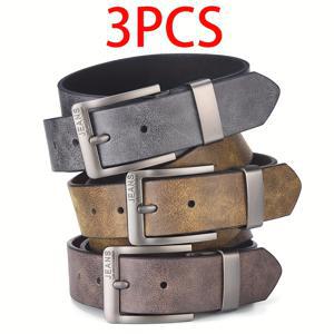 TEMU 3개 세트 남성용 고퀄리티 PU 가죽 벨트, 메탈 핀 버클 - 비즈니스 & 캐주얼 스타일 디자인 벨트, 완벽한 선물 아이디어|남자벨트