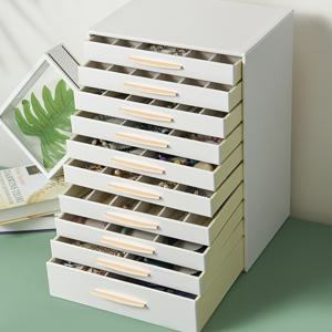 TEMU 10단 대용량 가죽 보석함, 벨벳 안감 장식, 화이트 우아한 디자인 & 로즈 핸들, 반지·목걸이·귀걸이 정리함