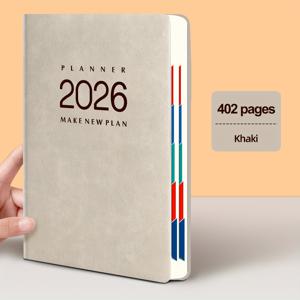 TEMU 2026 인조 가죽 일일 플래너 - 시간 관리 및 자기 훈련 다이어리, 365일 사무실 및 학교 일정, 부드러운 커버, 내구성 있는 합성 인조 가죽, 월별 및 일일 보기, 영어, 전문 레이아웃, 소프트 커버 노트북