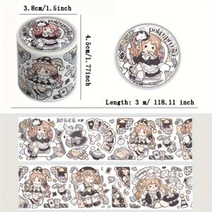 TEMU 포커 퀸 귀여운 소녀 와시 테이프, DIY, 스크랩북, 선물 포장, 버티 젠날, 플래너, 파티 장식, 학교 용품 - 나무 표면 친화적