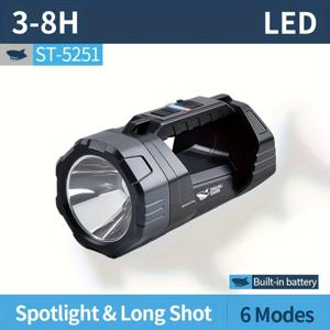 TEMU 1개 미소 짓는 상어 LED 태양광 손전등, 고출력 서치라이트 플래시라이트, 캠핑용 6가지 모드 LED 핸드헬드 플래시 라이트 - 허리케인, 비상 상황, , 사냥, 등산, 캠핑용