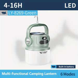 TEMU 1개 SMILINGSHARK 태양광 충전식 LED 캠핑 라이트 후크 포함, 초밝은 6모드 전술 손전등, USB 보조배터리 & 디지털 디스플레이, 야외 캠핑용 내구성 ABS 휴대용 조명, 등산 및 비상 상황 LY-8269, 장시간 발광 솔라 캠핑 라이트, 야간 작업용 빛, 멀티모드 라이트, 긴 배터리 수명, 다기능 조명, 파티 주최자용