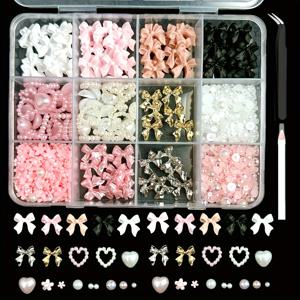 TEMU 1박스 네일 아트 장식 키트 DIY 레진 리본, 혼합 세트 대형 재료 박스