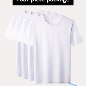 TEMU 신소 프린스 남성용 4pcs 퀵드라이 운동 티셔츠 - 가벼운 러닝, 트레이닝, 농구, 수영용 통기성 체육복 (화이트) - 라운드넥 얇은 소재 티셔츠, 액티브웨어 필수템
