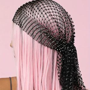 TEMU 메쉬 라인스톤 헤드밴드 블랙 와이드 헤어 밴드 탄성 터번 헤드 랩 나이트클럽 레이브 파티 헤드 스카프 여성용