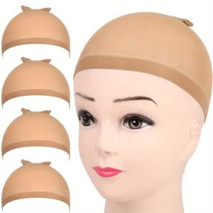 TEMU 4개입 가발 캡, 여성용 레이스 프론트 가발 스타킹 캡, 누드 가발 캡 (4개입-피부색)