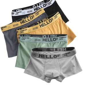 TEMU 남성용 5개 세트 고 신축성 통기성 박서 브리프, 폴리에스테르 탄성 혼방, 단색, 캐주얼 반바지 팬티 타입, 233g/㎡ & 111g/㎡ 재질 무게