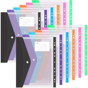 TEMU 12pcs A4 바인더 포켓 플라스틱 봉투 바인더 폴더, 11홀 확장형 바인더 폴더 2/3/4 링 문서 파우치 스냅 버튼 및 라벨 루즈리프 투명 사무실 학교 집용
