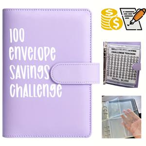 TEMU 1세트, 100개의 봉투 챌린지 바인더, 쉽고 재미있게 $5,050를 모으는 방법, 돈 모으기 챌린지 바인더, 예산 바인더(25장의 속지로 구성된 현금 공책 포함, 숫자는 없음), 1pc, 디지털 페이지