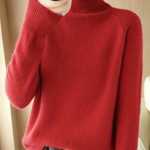 TEMU 따뜻한 가을/겨울 비스코스 니트 풀오버 - 단색 하이넥 롱슬리브 스웨터 (두꺼운 어깨 디자인)