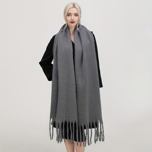 TEMU 프린지에 단색 컬러 Chunky 스카프 대형 부드러운 방풍 목도리 두꺼운 Coldproof 따뜻한 랩 캐주얼 스카프 여성 가을/겨울