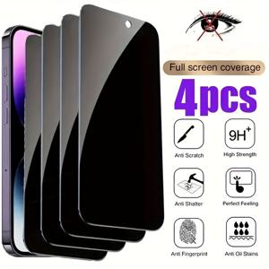 TEMU 4pcs 강화 유리 프라이버시용 for iphone 15 14 11 Pro Max 12 13 미니에 적합 프라이버시 화면 보호기 for iphone X XS Max XR 7 8 6 6S Plus에 적합