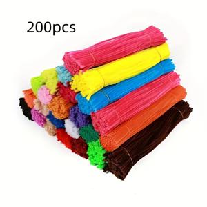 TEMU 200pcs 컬러 마카롱 수제 DIY 만들기 예술 재료 패키지, 수제 DIY 꼬리 막대기, 교육적 창의적 꼬리 막대기, 다채로운 머리 묶기 꼬리 막대기, 무작위 색상