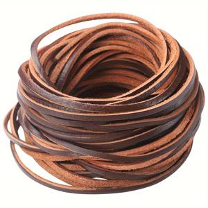 TEMU 5야드 3mm 폭 플랫 PU 가죽 코드, 갈색, 검정, 황갈색 & 구리 - 보석 만들기, 신발 끈, 책 커버, 짠 가방 & DIY 공예, 가방 제작 재료에 완벽 - 브레이딩 용품 | 매끄러운 마감