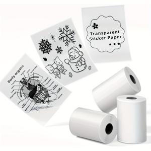 TEMU PHOMEMO T02/M02X/M02L 투명 스티커 종이 - 자체 접착 열기계 프린터 종이 3개 롤, 53mm x 3.5m, 10년 보존, 흑백으로 PHOMEMO T02/M02X/M02L 포켓 프린터용