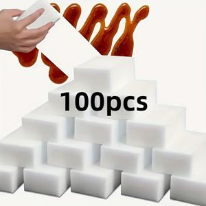 TEMU /100pcs, 매직 스폰지 지우개 폼 청소 패드, 가구, 욕실, 욕조, 싱크대, 바닥, 바닥, 벽 청소기에 적합한 다기능 가정용 청소 주방 식기 세척 스폰지|싱크대수전|욕조|싱크대
