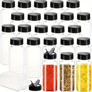 TEMU 10/24개 3.5oz 검은색 플라스틱 향신료 용기 검은색 스크루 뚜껑 - 재사용 가능, 식품 안전, 향신료, 분말, 조미료에 적합 - 직사각형 디자인, 손세척만, 향신료 병