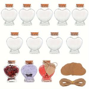 TEMU 매력적인 하트 모양 유리 선물 병 - 12개, 3oz 투명한 항아리, 코르크 뚜껑 & 라벨, 결혼식, DIY 공예 및 특별한 날용
