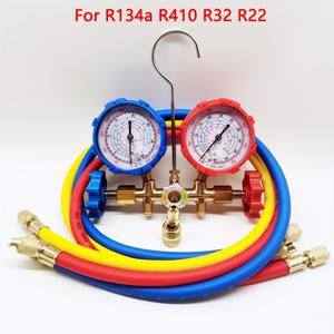 TEMU 3-Way 에어컨 매니폴드 게이지 세트 - 금속 및 플라스틱 냉매 충전 도구 R410A, R134a, R32, R22 - 전기 불필요