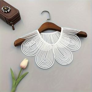 TEMU 여성용 블랙 & 화이트 로프 웨이브 숄 칼라 - 폴리에스터 다목적 패션 액세서리, 드레스·탑스·재킷용 - 핸드워시/드라이클리닝 가능, 아웃핏 강화, 정교한 자수 장식