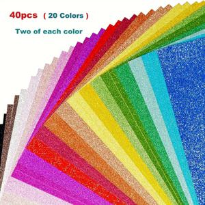TEMU 40개 / 20개 20색 A4 사이즈 반짝이 카드스톡 종이, DIY 프로젝트 카드 만들기 스크랩북, 공예, 크리스마스 장식, 파티 용품 생일 결혼식 파티 장식용 컬러 두꺼운 반짝이 카드스톡 (40개/20개 20색, 12개 12색), 250 GSM|A4용지