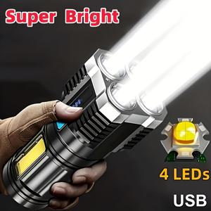 TEMU Anyice 울트라- USB 충전식 LED 손전등 - 고루멘스, 4X COB & LED, 캠핑, 하이킹 및 비상용 휴대용 전술 라이트, 1200mAh 배터리, USB 케이블 포함, 야외 손전등 | 세련된 디자인 | 견고한 구조, 충전식 손전등