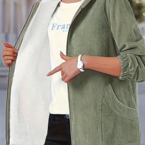TEMU 플러스 사이즈 단색 후드 재킷, 가을/겨울용 캐주얼 따뜻한 지퍼 업 재킷, 여성용 플러스 사이즈 의류