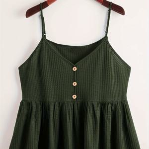 TEMU 주름 장식 헴 스파게티 스트랩 탑, 우아한 V넥 바닥이 없는 슬리브리스 캐미 탑 여름용, 여성 의류