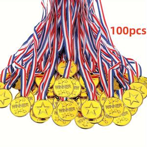 TEMU 100개 골든 플라스틱 우승 메달 - 파티, 게임, 스포츠 및 의상 이벤트에 완벽함