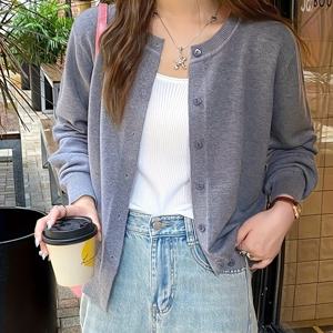TEMU 여성용 우아한 연두색 가디건 - 7단 버튼 프론트 오픈 디자인, 두꺼운 소매 라운드넥 솔리드 컬러 사계절 캐주얼 & 포멀 웨어 스웨터, 매일 편안함, 부드러운 질감|가디건